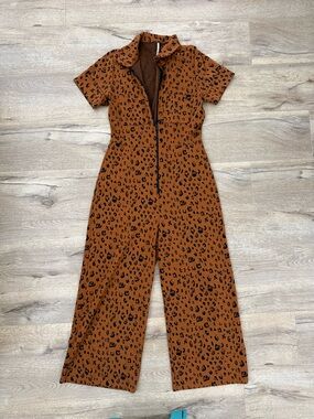 Free People Leopard-Print Short Sleeve Jumpsuit